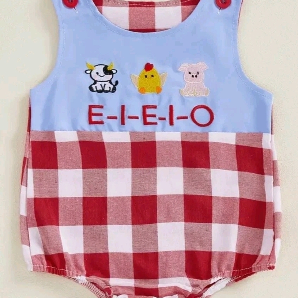 Baby Farm Animals Romper with Red Gingham